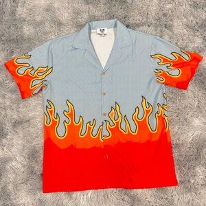Vintage Graphic Flames Button Down Shirt